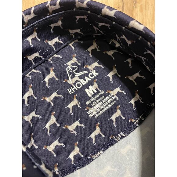 Rhoback Mens Performance Golf Polo Size M “The GSP” Short Sleeve Dog Print Navy - Picture 5 of 9